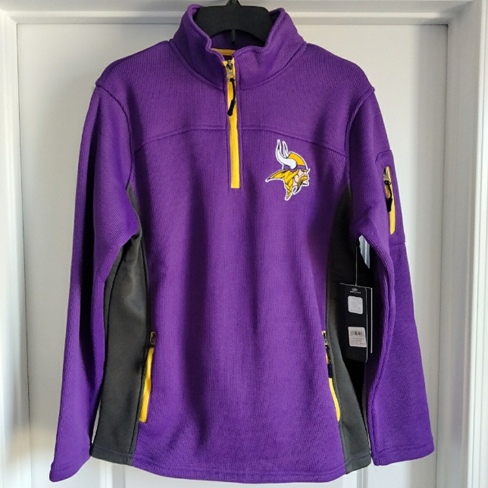 NWT S NFL Minnesota Vikings 1/4 Zip Fleece Lined Pullover Embroidered Shirt NEW